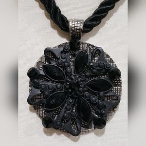 Chico's Black Floral Medallion Pendant Necklace